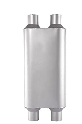 Universal 80Series Mufflers 3.0 Inch Dual Inlet (ID) 3.0 Inch Dual Outlet (ID), 3 Chamber Performance Automotive Muffler Exhaust FH20D20 - color: Silver, size: 3"