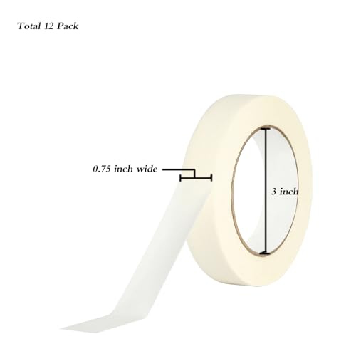 Lazybug studio Masking Tape 0.75 Inch, 12 Pack White Masking Tape, 3/4 Inch x 55 Yards x 12 Rolls,660 Yards in Total - size: 0.75 Inch Wide
