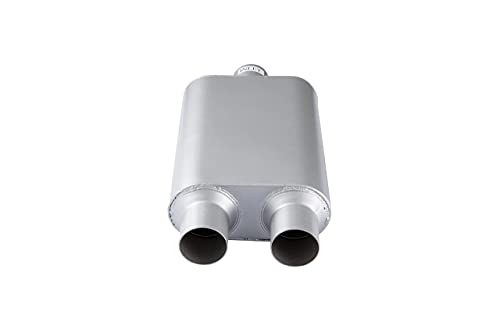 Universal Mufflers Performance Automotive Exhaust Aluminized Steel Muffler Dual Chamber 2.5" center inlet (ID) 2.5" dual outlet (ID) FH425400 - color: Silver, size: 2.5" in - 2.5" dual out