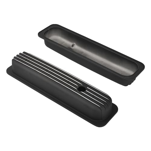 Black Valve Covers Short Style Finned - color: Black, size: SBC 87-97