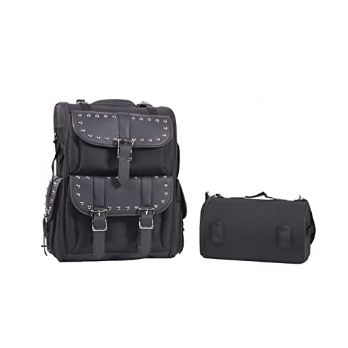 GARGOYLE BELLS Motorcycle Sissy Bar Bags With Studs Big-Capacity Biker Luggage Bag Set Motorcycle Saddlebags Travel Backpack for Motorcycle (Black with Studs, L:15.5" x 9.75" x 29") - color: Black With Studs