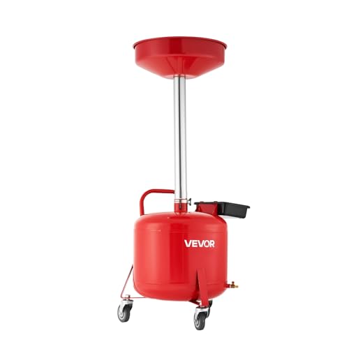 VEVOR 8 Gallon Waste Oil Drain Tank, Industrial Fluid Drain Tank with Adjustable Funnel Height, Portable Oil Drainer with Wheels & Toolbox, Fluid Fuel Transfer Drainage for Auto Repair Shops, Red - size: 8 Gallon