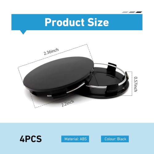 4PCS Car Wheel Center Caps, OD 60MM/2.36" ID 56MM/2.2" Wheel Hub Cover, Snap-in Wheels Center Caps, Universal Polished Surface Wheel Cover, Car Accessories for Most Vehicles (Black) - color: Black