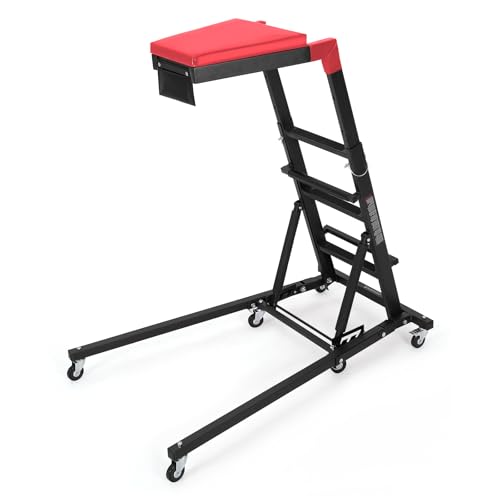 TrailBlaze Topside Automotive Engine Creeper – 400 lbs Capacity – Adjustable Height 48"-66" – Collapsible Heavy Duty Over Engine with 6 Swivel Casters, Thick Cushion & Tool Pouch – Black Shelf + Red - color: Black