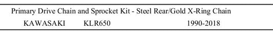 Primary Drive Chain and Sprocket Kit with Hardened Steel Front and Steel Rear Sprockets and 520 O-Ring Chain Compatible with Kawasaki KLR 650 1990-2018 GEN 1 Gen 2