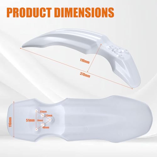 Dirt Bike Front Fender for Yozma IN10 Tuttio Soleil 01 MX350/500/650 SX500 KX110 XR70 Ridstar Q20 CRF50 Style with Mounting Bolts Ebike Dirt Pit Bike Wheel Mudguard (White) - color: White