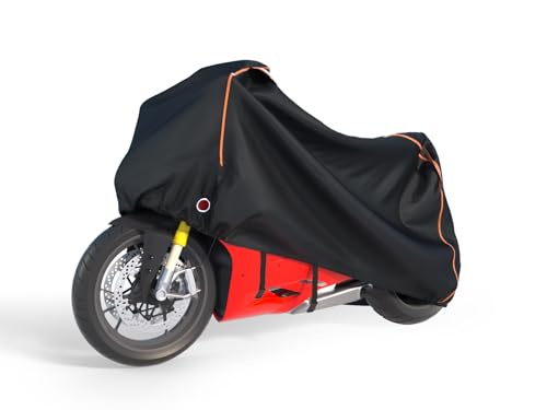 BENVOL 420D Heavy Duty Motorcycle Cover Waterproof Outdoor, 5000mm Rainproof Material Motorbike Cover with 2 Windproof Buckles, Lock Holes & Wide Reflective Strips, Anti-UV Sun Dust Protection - color: Black-XL(86.6*31.5*51)