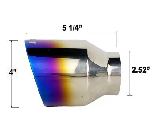 2.5 inch Inlet to 4 inch Outlet NETAMI NT-2519 Exhaust Tip Stainless Steel Double Wall Blue Burnt