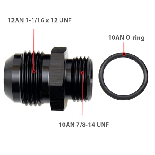 Straight Aluminum 12AN Male Flare to 10AN ORB o ring Boss Port Fuel Pump Rail Adapter Fitting, Pack of 2, Black - color: 2 PCS, size: 12AN to 10 AN ORB