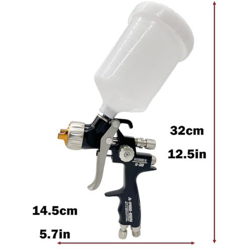 Automotive Air Paint Sprayer Gun Kit, 1.3mm HVLP Spray Gun and 1.7mm Nozzles Needle Cap with 600cc Disposable Cup for Car Primer, Topcoat & Touch-Up, Furniture Painting.