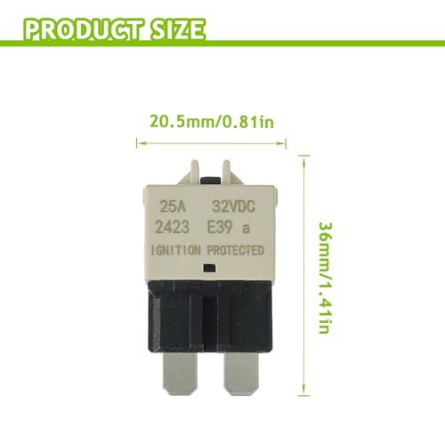 25A DC 12V-32V Manual Reset Circuit Breaker ATC/ATO Low Profile T3 Mini Blade Fuses Breakers for Car Trucks Marine Boat RV Solar and More,2 Pack - style: E39-ATC/ATO-Manual Reset