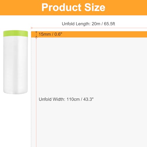 HARFINGTON 12 Rolls Pre-Taped Masking Film 43.3" x65.6ft Tape and Drape Painters Plastic Drop Cloth Film with Tape Plastic Sheeting for Automotive Painting Covering, Green - color: Green, size: 43.3"x65.6ft