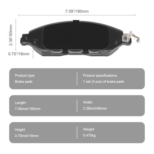 D1649 Front Ceramic Brake Pads w/Hardware Kit Fit For Nissan Pathfinder 2013-2020, Nissan Murano 2015-2023, INFINITI JX35 2013, INFINITI QX60 2014-2020 - style: HZ1649