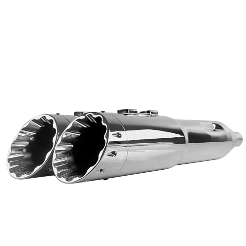 SHARKROAD 5.0'' Mufflers for Harley Davidson Touring, Chrome - style: HDMF-509515CC, Chrome Body+Chrome Tip
