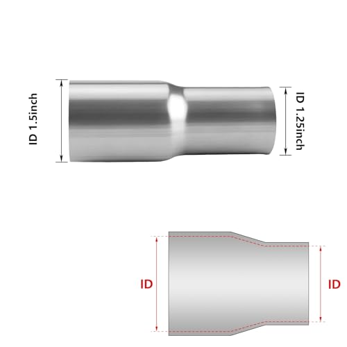 A-KARCK Exhaust Adapter Connector 1.25" ID to 1.5" ID, Exhaust Pipe Reducer 4" Overall Length 304 Stainless Steel - size: 1.25" ID to 1.5" ID