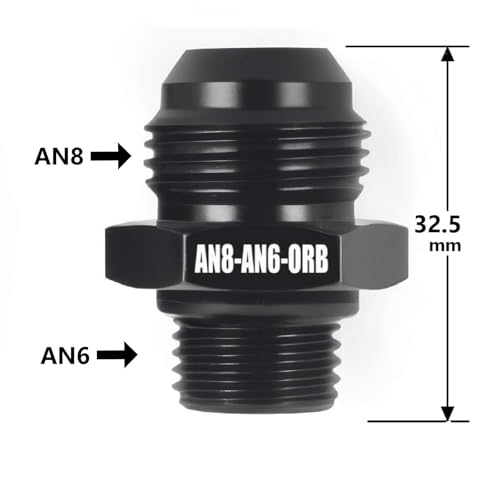8AN Flare to 6AN ORB Fuel Pump Rail Adapter, Aluminum, Black, 2PCS - size: AN8-AN6
