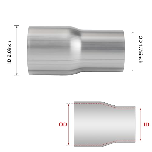 Exhaust Adapter Connector 1.75" OD to 2" ID, A-KARCK Exhaust Pipe Reducer 4" Overall Length 304 Stainless Steel - size: 1.75" OD to 2" ID