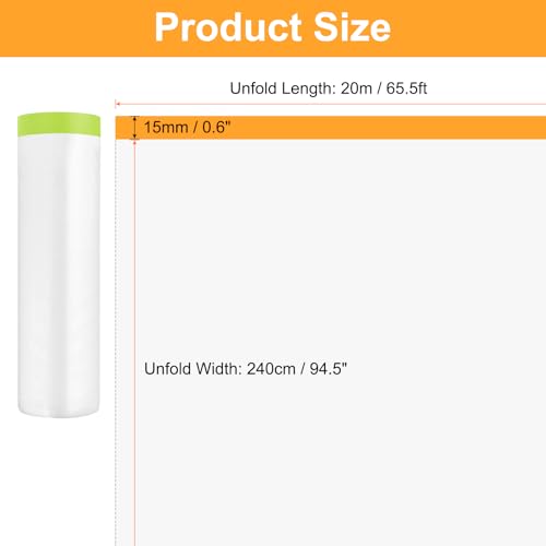 HARFINGTON 12 Rolls Pre-Taped Masking Film 94.5" x65.6ft Tape and Drape Painters Plastic Drop Cloth Film with Tape Plastic Sheeting for Automotive Painting Covering, Green - color: Green, size: 94.5"x65.6ft