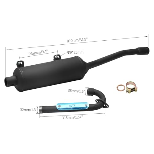 38mm ATV Exhaust Pipe Muffler Assembly for 4-Stroke Vertical Engine, Compatible with 125cc-250cc ATV, Dirt Bike, Go Kart, Pit Bike - Includes Clamp & Gasket