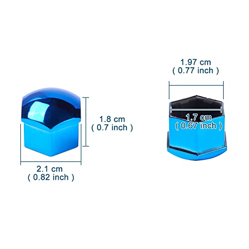 Blueshyhall 17mm 휠 러그 너트 커버 볼트 캡 녹 방지 자동차 타이어 너트 커버 제거 도구 포함 (20개 팩) - 크롬 블루 - color: 블루., size: 17 MM