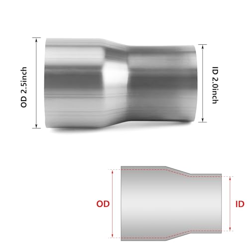 Exhaust Adapter Connector 2" ID to 2.5" OD, A-KARCK Exhaust Pipe Reducer 4" Overall Length 304 Stainless Steel - size: 2" ID to 2.5" OD