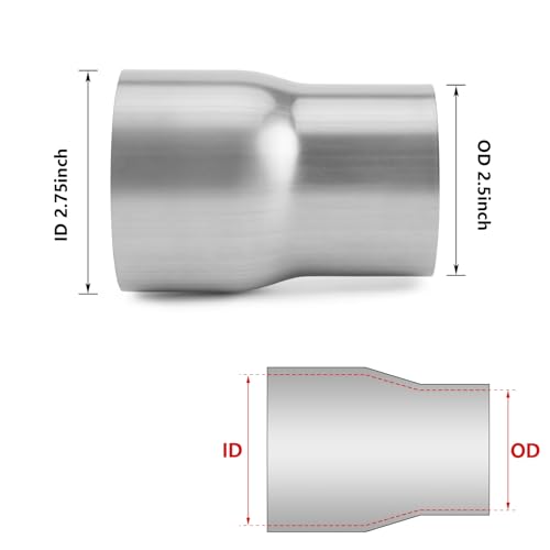 Exhaust Adapter Connector 2.5" OD to 2.75" ID, A-KARCK Exhaust Pipe Reducer 4" Overall Length 304 Stainless Steel - size: 2.5" OD to 2.75" ID-304SS