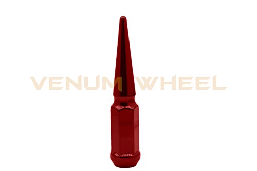 (20) 12x1.5 Red Tall 4.5" Solid Spike Lug Nuts with Locking Socket Key | Fits Ford Lincoln 1991-2011 Ranger Aviator