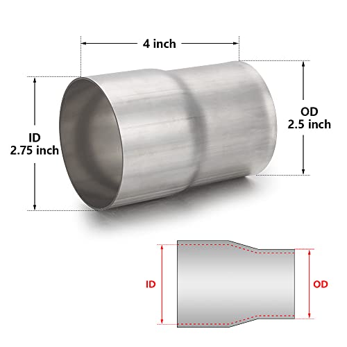 A-KARCK Exhaust Adapter Connector 2.5" OD to 2.75" ID, Exhaust Pipe Reducer 304 Stainless Steel, 4" Overall Length - size: 2.5" OD to 2.75" ID