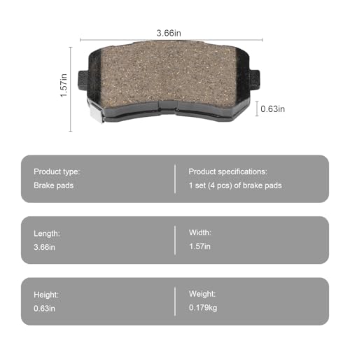 D1398 Rear Ceramic Brake Pads Kit Fit For Hyundai Accent, For Elantra 2006-2008, For Elantra 2009-2012, For Sonata 2015-2019, For Tucson 2010-2017, For Kia Cadenza 2014-2016 - style: HZ1398