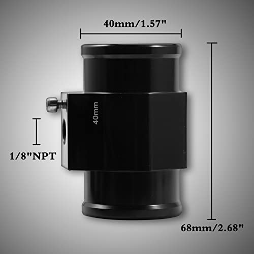 Aluminum Water Temperature Joint Pipe Connector 40mm 1-9/16" Radiator Hose Sensor Gauge Adapter with 2 Hose Clamps Water Temp Meter Gauge Joint Pipe Temperature Sensor Adapter - size: 40mm