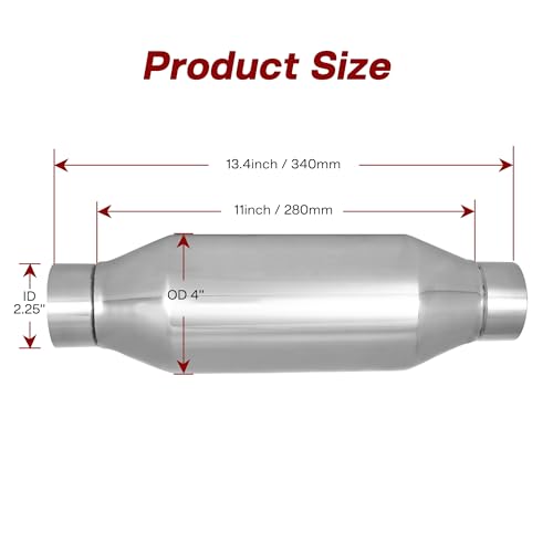 Exhaust Muffler, 2.25 Inch Inlet Resonator Muffler Straight Stainless Steel, Universal Performance Muffler 13''/340mm Overall Length, Polished - size: 2.25''x 4''