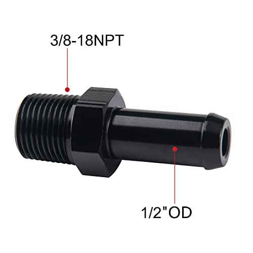 EVIL ENERGY 3/8" NPT Male to 1/2" Barb Fitting Adapter Straight Aluminum Black 2PCS - size: 3/8 NPT to 1/2 Barb
