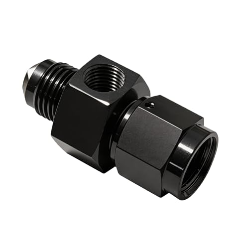 6AN Male Flare to -6 Female Swivel Fuel Pressure Take Off Fitting with 1/8" NPT Gauge Port, CNC Machined Anodized Black, for E85 Gasoline Methanol Racing Fuel Systems - size: AN6 with 1/8 NPT Port