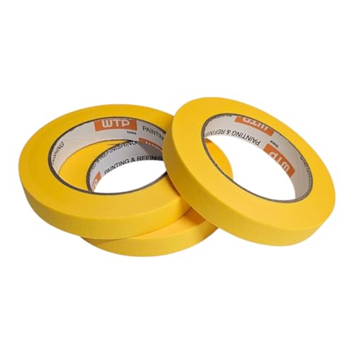 MTE18-12 Automotive Industry Masking Tape for Painting and Refinishing, Yellow Color, 3/4" Width, 55 Yards Length, Pack of 12 - High Temperature Resistant - No Residue