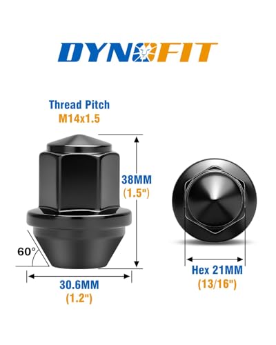Dynofit 14x1.5 Wheel Lug Nuts Compatible with Ford Lincoln Mustang Explorer Edge, 20PCS M14x1.5 OEM Black Lug Nuts 1.5"H 13/16" Hex for Fusion Maverick Aviator MKX, Replace OE#ACPZ-1012-D|ACPZ-1012-M - color: Black, size: M14x1.5,1.5",Ford