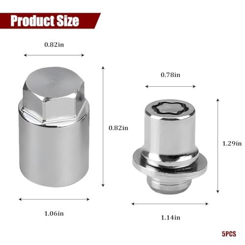 Zpana 5PCS M12 x 1.5 Car Wheel Lock Lug Nut Kit, OEM#00276-00900 Vehicle Chrome Anti-Theft Locking Lug Nut with Key, Compatible with Avalon IM TC Matrix Mirai Prime MR2 C-HR