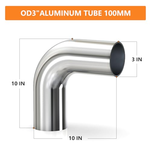 GASHER 1PCS 90 Degree Elbow Aluminum Alloy Tube Intercooler Pipe Air Intake Tube 3"OD, Leg Length 4" (100mm) - color: 90 degree, size: 3"OD (1 PC)