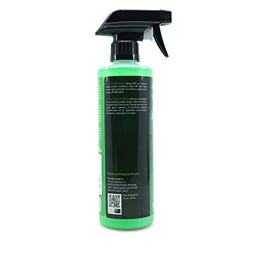 3D All Purpose Cleaner – High-Performance Interior & Exterior Car Cleaner for Vinyl, Leather, Plastic, Fabric, Carpet & More - 16 oz - size: 16 Fl Oz (Pack of 1)