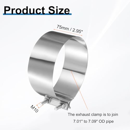 HARFINGTON Exhaust Clamp 7.09" Stainless Steel Lap Joint Band Clamp Exhaust Pipes Connection with M10x55 Screws for Car Muffler Elbow Pipes - size: 7.09 inch