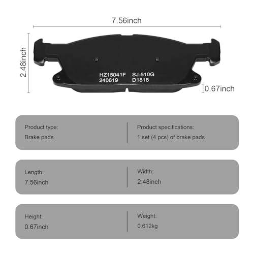 D1818 Front Ceramic Brake Pads Kit Fit For Ford Edge 2015-2021, For Lincoln MKX 2016-2018, For Lincoln Nautilus 2019-2021 - style: HZ1818