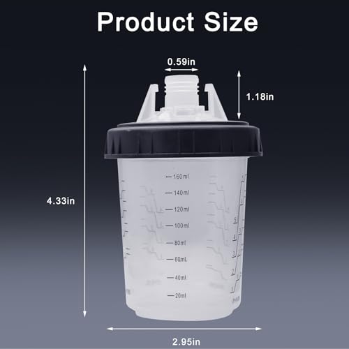 Disposable Paint Sprayer Mixing Cup for Automotive Paint Gun, HVLP Paint Spray Paint Gun 6 Ounce (160ml) Kit with 10 Cups and Lids System, 1 Hard Cup with Retainer Ring and 2 Plugs - size: 6 Ounce Kit