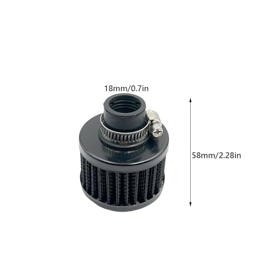 2PCS 18mm Cold Air Intake Filter Vent Crankcase Cover Breathe Filter with Adjustable Clamp, Car Air Filter Cold Breather Turbo Vent Cleaner Accessory Compatible with Car and Motorcycle (Black) - size: 18MM-2PCS