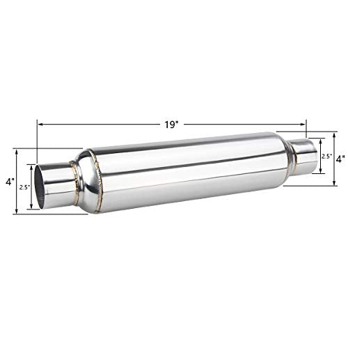 LCGP Universal Muffler 2.5" Inlet & Outlet 19'' Overall Length,Straight Through Design, Stainless Steel Resonator - color: Silver, size: 2.5" Inlet 19" Overall Length
