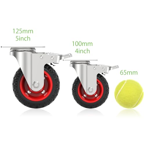 5" Swivel Caster Wheels Set of 4, Heavy Duty Casters with Brakes