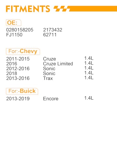 0280158205 Fuel Injectors Fits For:-Chevy Cruze 1.4L 2012 2013 2014 2015, Sonic 2012-2018, Trax 2013-2016, For:-Buick Encore 2013-2019 L4, Replacement FJ1150, 2173432, 62711 (Set of 4)
