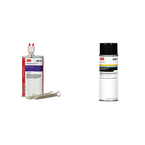 3M Panel Bonding Adhesive, 08116 OEM Recommended Two-Part Epoxy, 200 ml/6.75 fl oz Cartridge + 3M Weld-Thru Coating II, 05917 Zinc Based Aerosol Coating, Resists Weld Spatter, 12.75 oz Net Wt/361 g