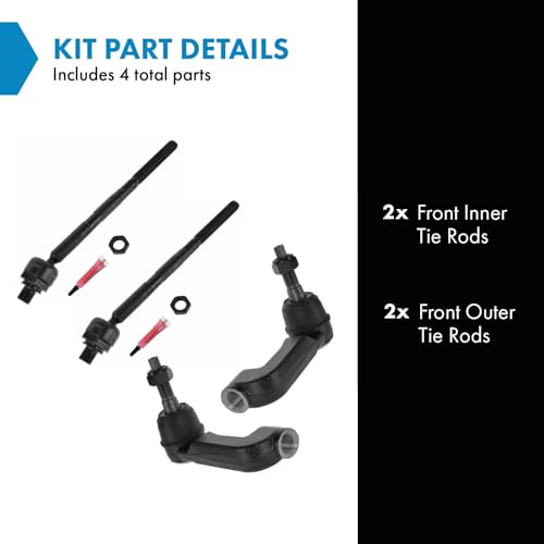 TRQ Inner and Outer Driver and Passenger Side Tie Rod Set 4 Piece - style: PSA55406
