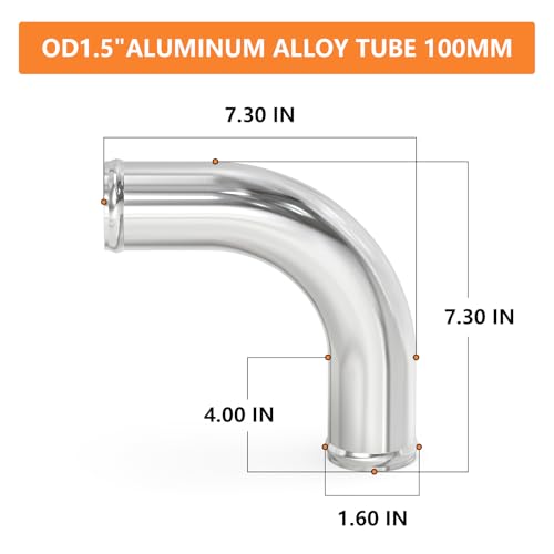 GASHER 1PCS 90 Degree Elbow Aluminum Alloy Tube Intercooler Pipe Air Intake Tube 1.5"OD, Leg Length 4" (100mm) with Bead Roll, - color: 90 degree(With Clamps), size: 1.5"OD (1 PC)