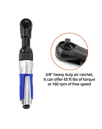 QWORK Air Ratchet Wrench, 3/8" Super Fast Heavy Duty Air Ratchet, 65ft-lbs