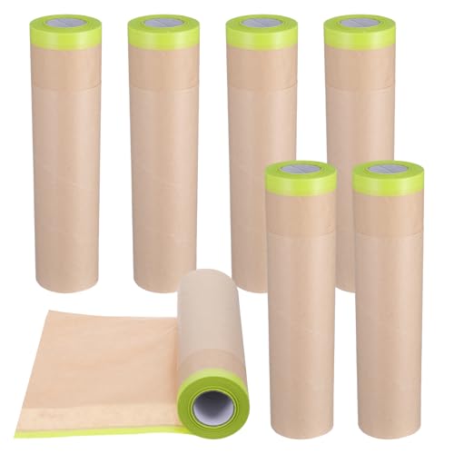 6Pcs Masking Paper 18inchx50 Feet Pre-Taped Masking Paper for Painting